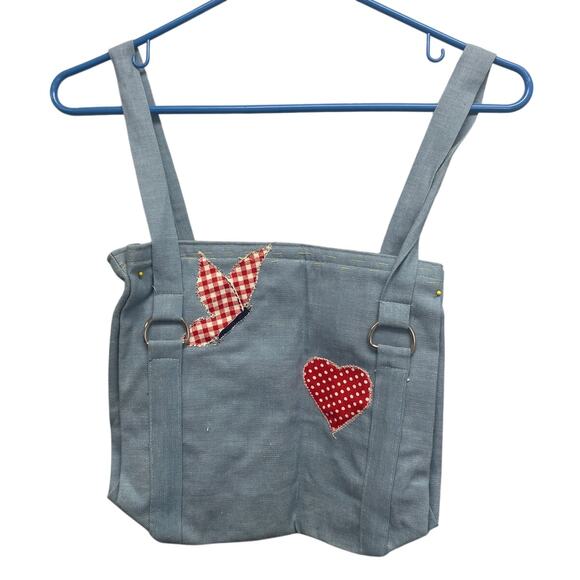 Vintage Cottage Core Denim Patchwork Heart Double Handle Mini Tote Bag - Picture 1 of 3